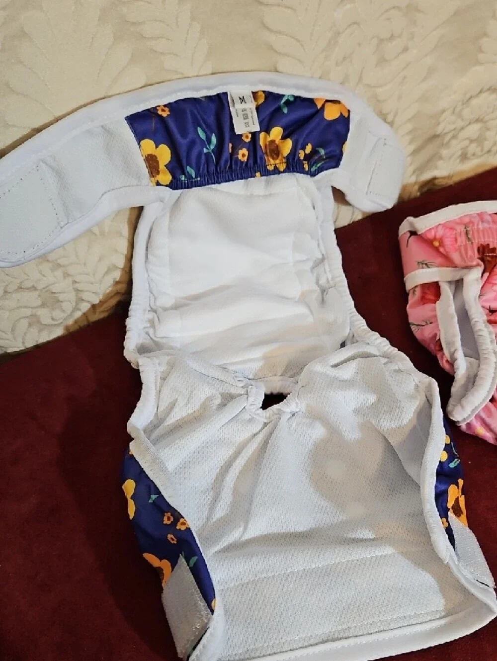 Reusable Floral Dog Cloth Diaper Cover - M Pink & Blue